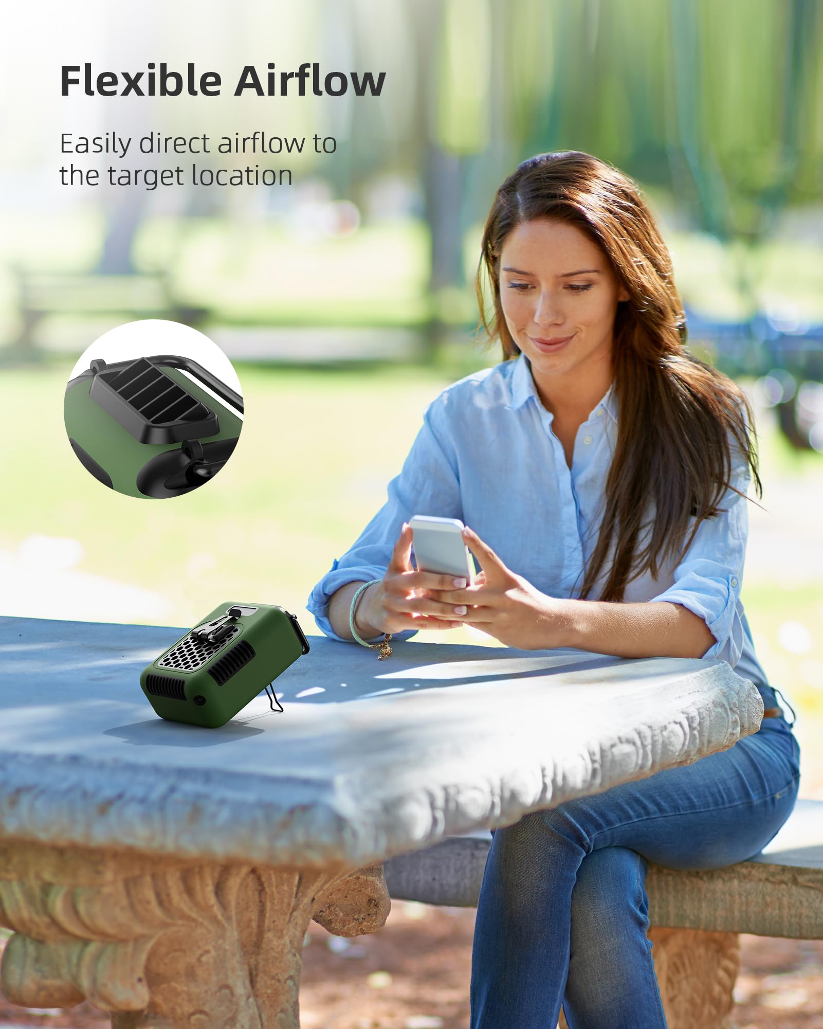 Koonie Waist Clip Fan Portable with Light, 10000mAh Rechargeable Hands-free Personal Body fan Lasts 30hrs, USB Port Power Supply, 3 Speeds Under Shirt Fan for Outdoor Works, Farm, Camping, Travel