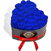 Otuo 27 Preserved Roses in Heart-Shaped Box, Flowers for Delivery Prime Last up 2 Years, Real Forever Flowers for Wife, Girlfriend, Mother, Eternal Roses for Anniversary - Blue