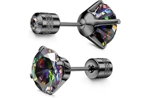 Subiceto Hypoallergenic G23 Implant Grade Titanium Screw Back Earrings 20G Pure Titanium Post for Sensitive Ears 5A Cubic Zirconia Titanium Earring Studs for Women Men Double Side Earrings Piercing Sleeper Studs Jewelry