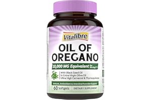 Vitalibre Oil of Oregano 10000mg with Black Seed Oil, 20:1 Extrect, Wild Harvested, Contains Carvacrol, Non-GMO, Herbal Extract Supplement for Immune Support, 60 Softgels