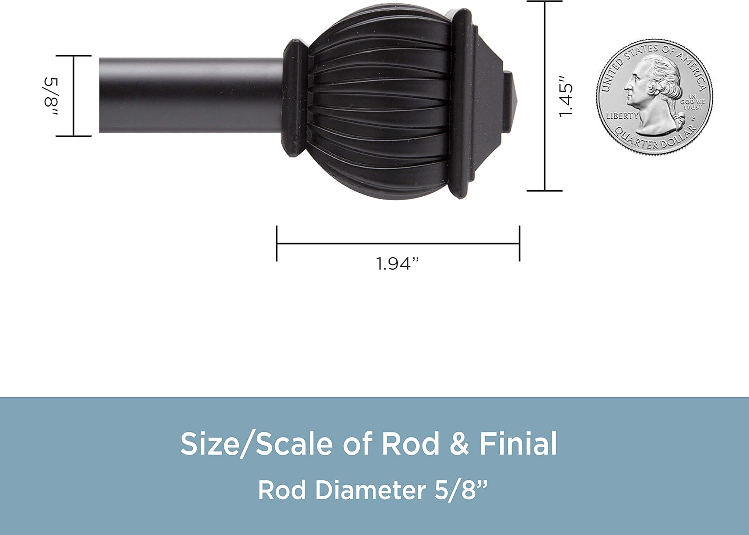 Kenney Beckett 5/8" Standard Decorative Window Curtain Rod, 28-48", Black: Home & Kitchen