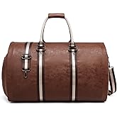 Leather Garment Bags for Travel, Convertible Carry on Garment Duffel Bag for Men, 2 in 1 Waterproof Foldable Travel Suit Bag with Shoulder Strap Weekender Bag with Shoe Pouch