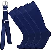KEUKORZ 2 Pair Baseball Socks and Belt Set for Youth Adult Softball Socks Men Strenchy Baseball Belt Combo