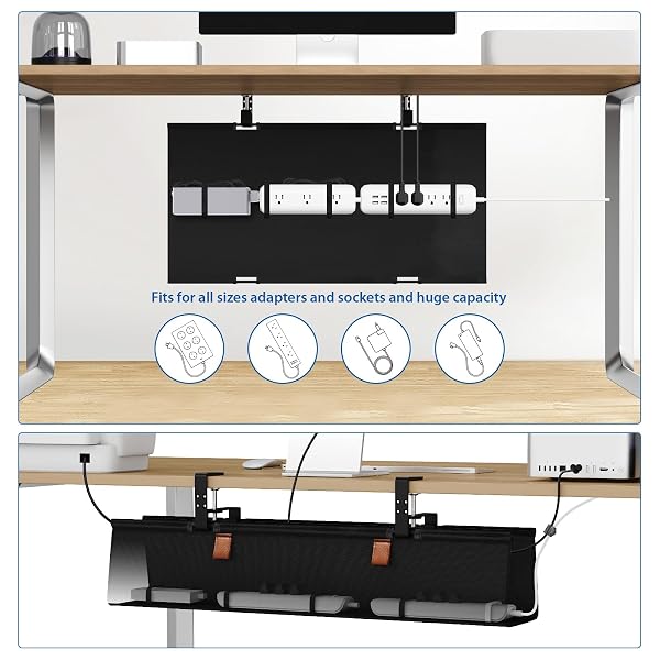ZILINK NO DRILL UNDER DESK CABLE MANAGEMENT TRAY 30″ CORD ORGANIZER FOR TABLE CLAMP/SCREW MOUNT DESK CABLE MANAGEMENT STURDY WATERPROOF FABRIC CORD HIDERS FOR OFFICE, HOME