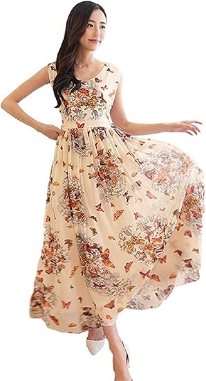 Amazon Co Jp レディース ロングドレス ワンピース マキシ丈 エレガント シフォンドレス 上質 蝶々柄 服 ファッション小物
