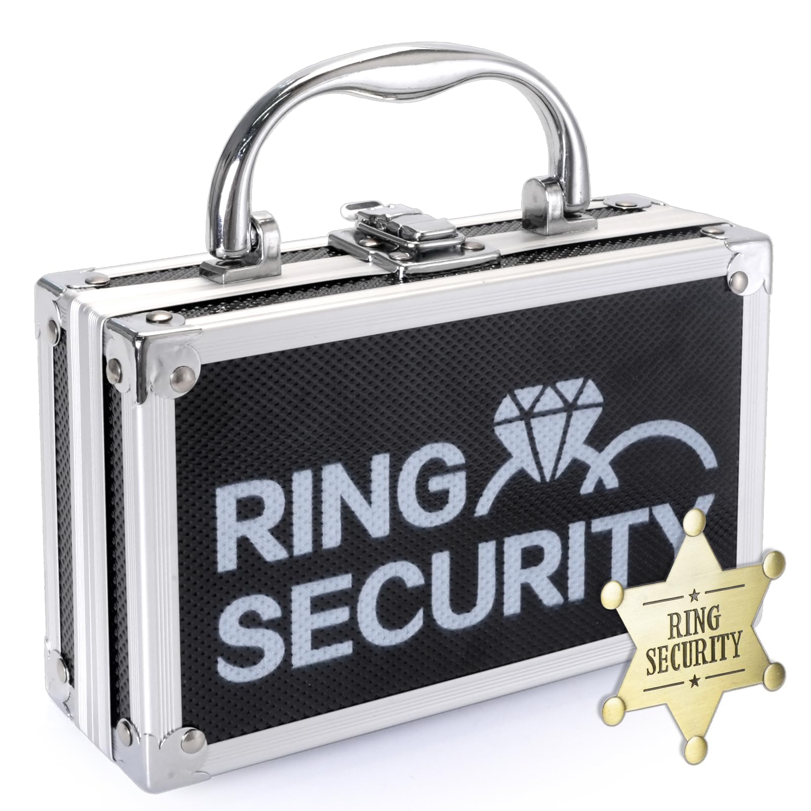 Photo 1 of Ring Security Wedding Ring Bearer Case Adventure Set - 7.09" Box Suitcase with Metal Badge | Ideal for Bearer Gifts, Themed Parties & Spy Game Treasure Storage (Black)