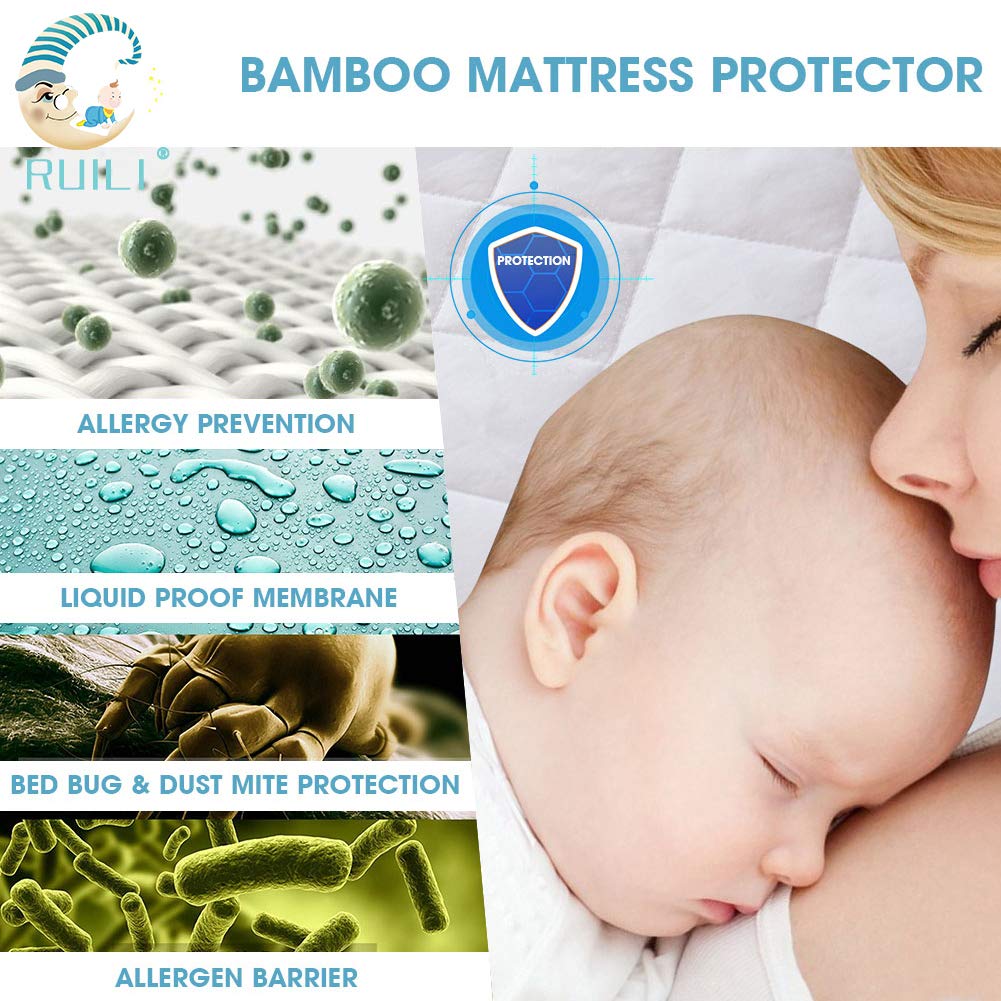 2 Pack Quilted Fitted Waterproof Crib Mattress Protector, Soft Breathable Organic Bamboo Baby Waterproof Mattress Pad, Natural Vinyl Free Mattress Cover for Stains Proof : Baby