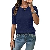 Dokotoo Womens Summer Tops Round Neck Short Sleeve Sweater for Women 2026 Lightweight Sweaters Casual Blouses