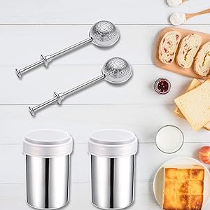 4 PCS Powdered Sugar Shaker Duster, Sugar Dispenser Flour Cinnamon Shaker, Flour Powder Duster Powdered Sugar Shaker with Lid for Flour Sugar and Spices