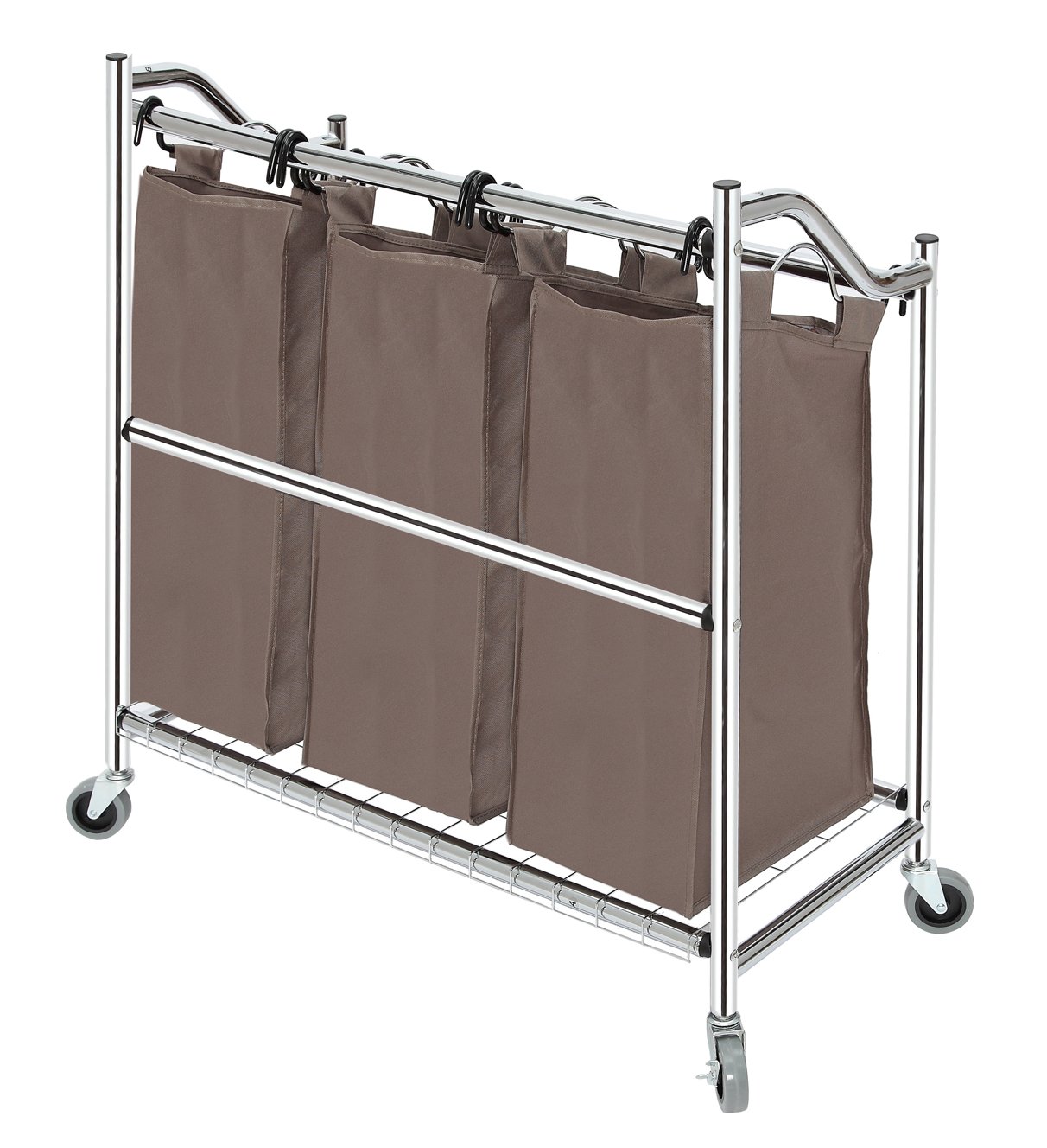 3Section HeavyDuty Steel Rolling Laundry Sorter with Coating Frame