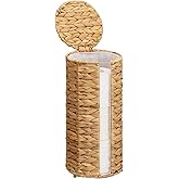 StorageWorks Water Hyacinth Free Standing Toilet Paper Holder Stand for Bathroom, 3 Rolls of Toilet Tissue Storage with a Built-in Cloth Lining, Toilet Roll Holder Stand with Lid