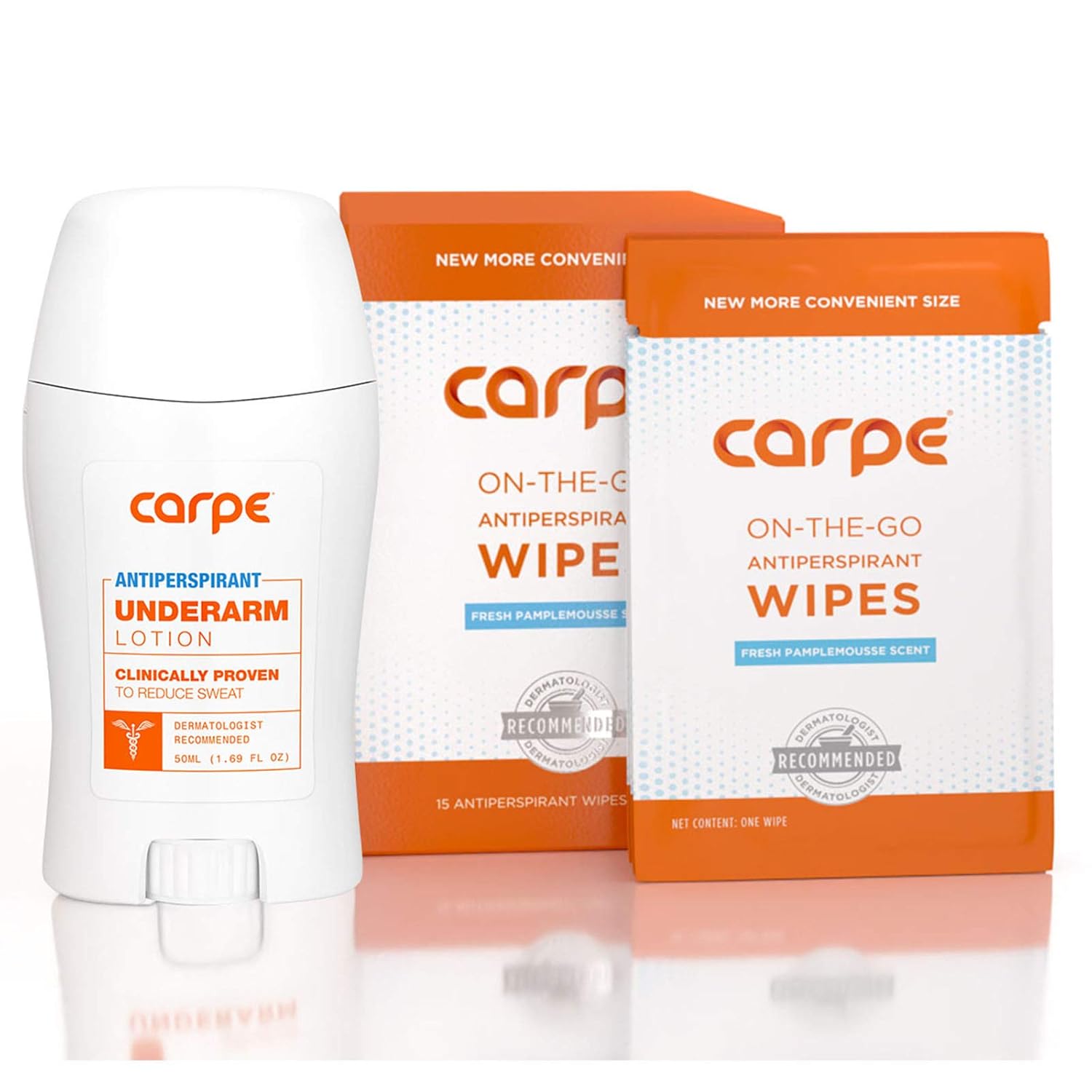 Carpe Antiperspirant Underarm and OnTheGo Wipes Package