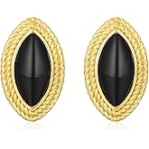 Dckazz Chunky Earrings Vintage Black Oval Stud Black and 18K Gold Plated Statement Earrings for Women Non Tarnish Stainless Steel Jewelry