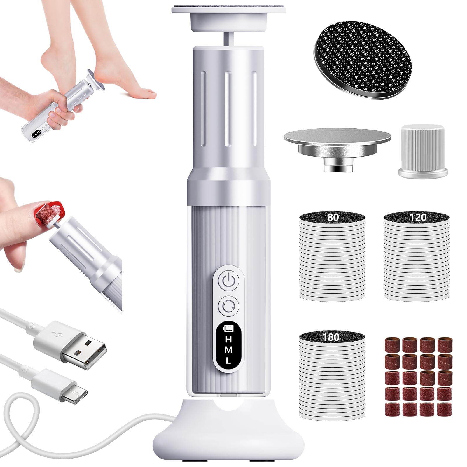 Photo 1 of Electric Foot Callus Remover with Nano-Glass Head&Rechargeable Base,6 Speeds Cordless Electric Foot File with Digital Display,Callus Remover for Feet Dead Skin Home Spa Salon with 60Pcs Sandpaper Disk