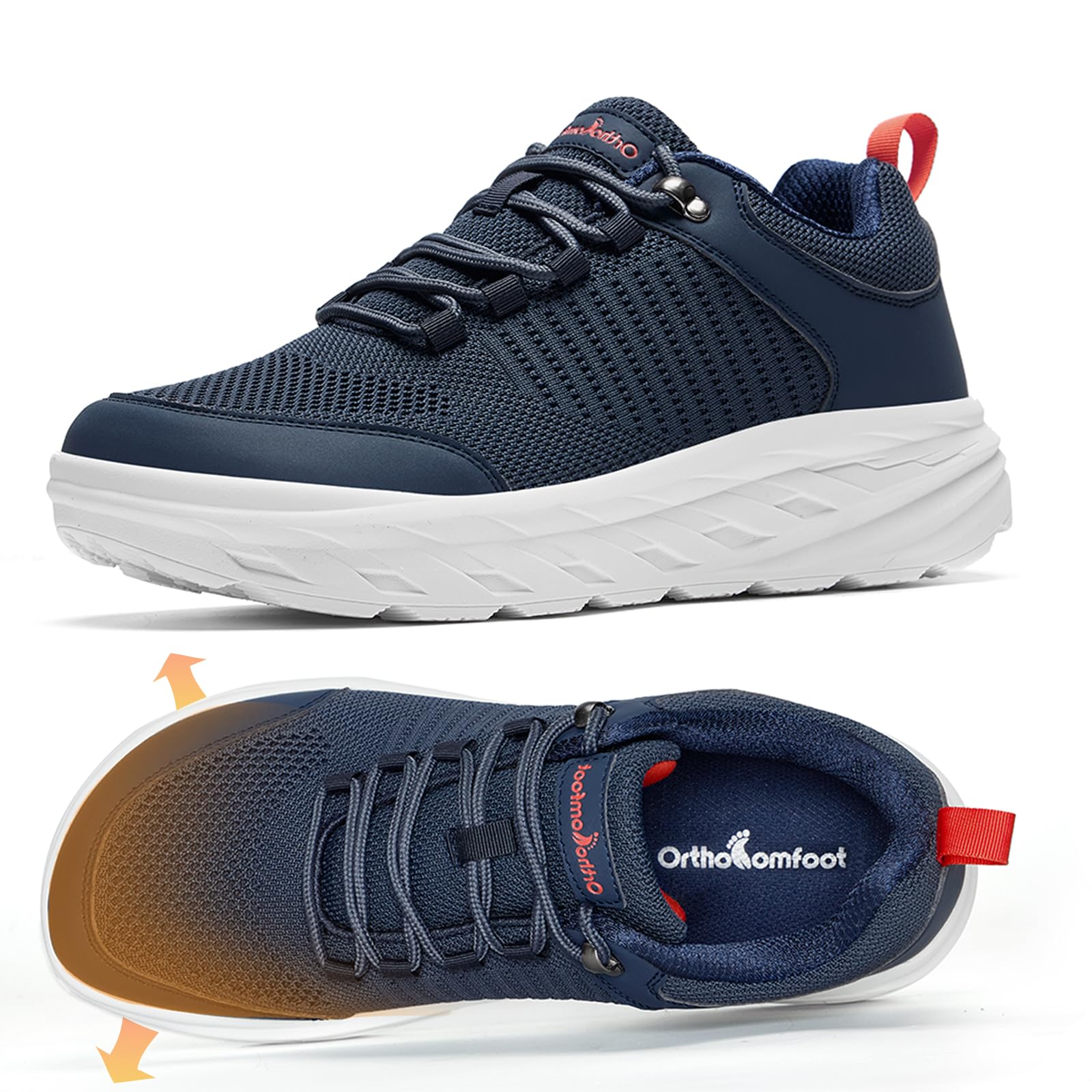 Photo 1 of Men's Orthopedic Diabetic Wide Walking Shoes: Comfortable Arch Support Orthotic Flat Feet Business Working Sneakers, Running Sports Fit Breathable Plantar Fasciitis Heel Spur Shoes Dark Blue Size 10.5
