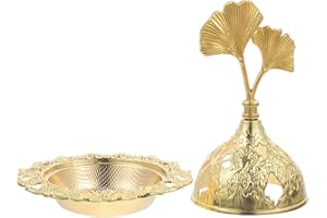 SHINEOFI Alloy Mini Arabic Incense Burner with Metal Base, Gold Plated Vintage Incense Holder for Home Decor