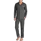 DAVID ARCHY Mens Pajamas Set Soft Cotton Notched Collar Pajamas for Men Long Sleeve Mens Sleepwear with Pockets & Front Fly