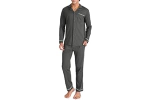 DAVID ARCHY Mens Pajamas Set Soft Cotton Notched Collar Pajamas for Men Long Sleeve Mens Sleepwear with Pockets & Front Fly