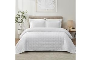 Hansleep Quilt Set Ultrasonic Lightweight Bed Decor Coverlet Set Comforter Bedding Cover Bedspread for All Season Use (White Line, Full/Queen 90x96 inches)