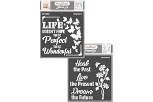 CrafTreat Quote Stencils for Painting on Wood, Canvas, Paper, Fabric, Floor, Wall and Tile - Heal and Wonderful Life - 2 Pcs - 6x6 Inches Each - Reusable DIY Art and Craft Stencils for Home Decor