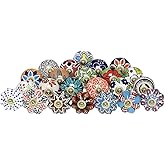 FOLK CRAFT Kitchen Cabinet Knobs - Pack of 30 - Indian Countryside Colorful Assorted Ceramic Drawer Pull Handle Dresser Cupboard Wardrobe Knob Boho Room Interior Decor - Multicolor