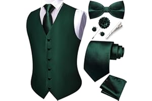 YOHOWA Mens Suit Vest Silk Tie Bowtie Set Paisley Jacquard Formal Waistcoat Clip Hanky Cufflinks Lapel Pin Wedding Party 8PCS