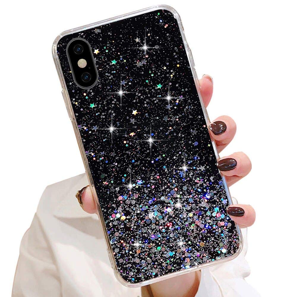 LCHULLE Designed for iPhone Xr Glitter Case,Paillette Sparkle Bling Bling Protective Case for Women Girls Clear TPU Bumper Silicone Back Cover Black — image 1