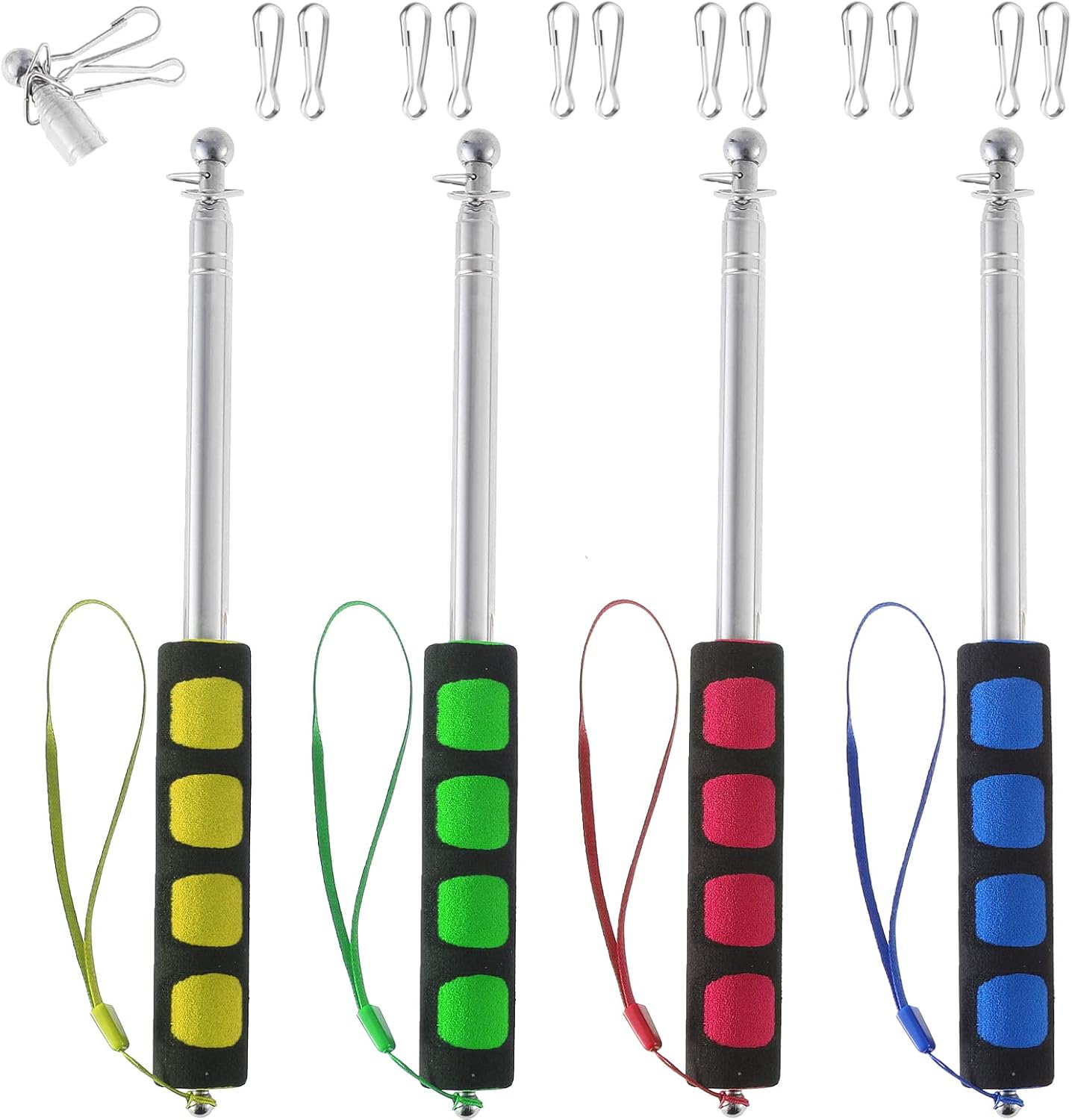 Flagpole Hardware - 4PCS 5.2ft Tour Guide Flag Pole Telescoping Handheld Flagpoles Stainless Steel Extendable Portable Flag pole With Clips For Tour Guide Teaching Point Horse Training Totem Pole Festival Parade