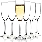 Classic Champagne Glasses Set of 6, 6oz Glass Champagne Flutes, Stemmed Champagne Flutes, Sparkling Wine Glass for Party, Wedding and Home - Clear