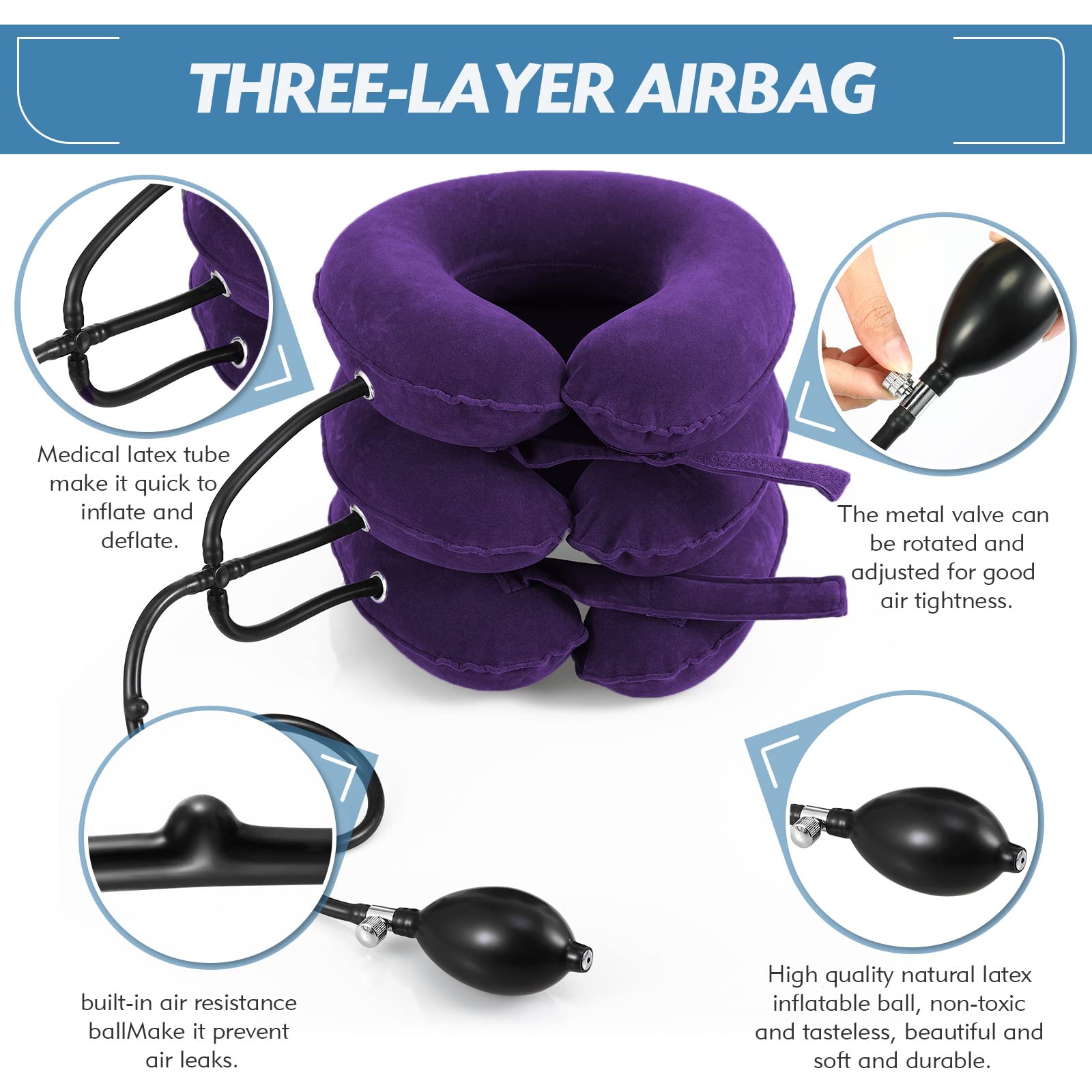 Jaximy Neck Stretcher, Cervical Traction Device, Neck Traction Device, Neck Pain Relief, Adjustable Inflatable Neck Brace & Neck Stretcher Cervical Traction, Neck Decompression Home Use (Purple)