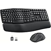 Ergonomic Wireless Keyboard and Mouse Combo, 30dB Quiet Full Size Keyboard Set with Wave Keys & Soft Palm Rest, Dual-System Switch for Windows/Mac, Ideal for Business Teams Home Office—Sablute