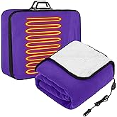 Riakrum 12v Heated Car Blanket 58" x 43", 3 Heating Level Electric Heated Blanket Portable Throw with Temperature Controller Cigarette Lighter Socket for Truck Winter(Purple,Solid)