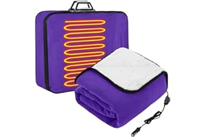 Riakrum 12v Heated Car Blanket 58" x 43" Fleece Electric Heated Blanket Portable with Temperature Controller USB Charger Car Outlet Adapter for Truck Winter Cold Weather(Purple,Solid)