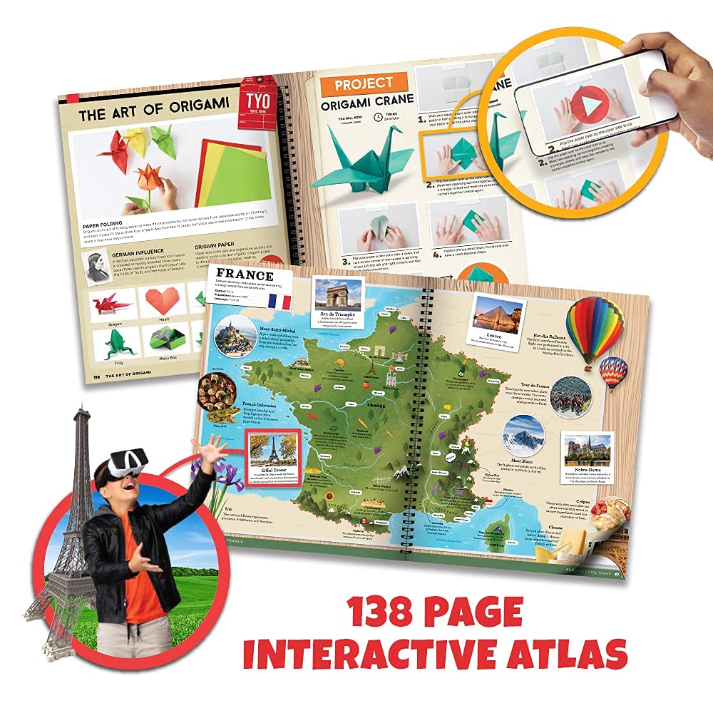 Professor Maxwell's VR Atlas - Virtual Reality Kids Science Kit, Book and Interactive Geography STEM Learning Activity Set (Full Version - Includes Goggles)