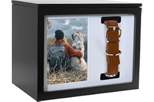 Better World Pets Urn and Keepsake Box Memorial- Collar Display and Photo Frame Holds 4 x 6 inch Picture - for Dogs and Cats – Perfect for Pet Lovers, Black
