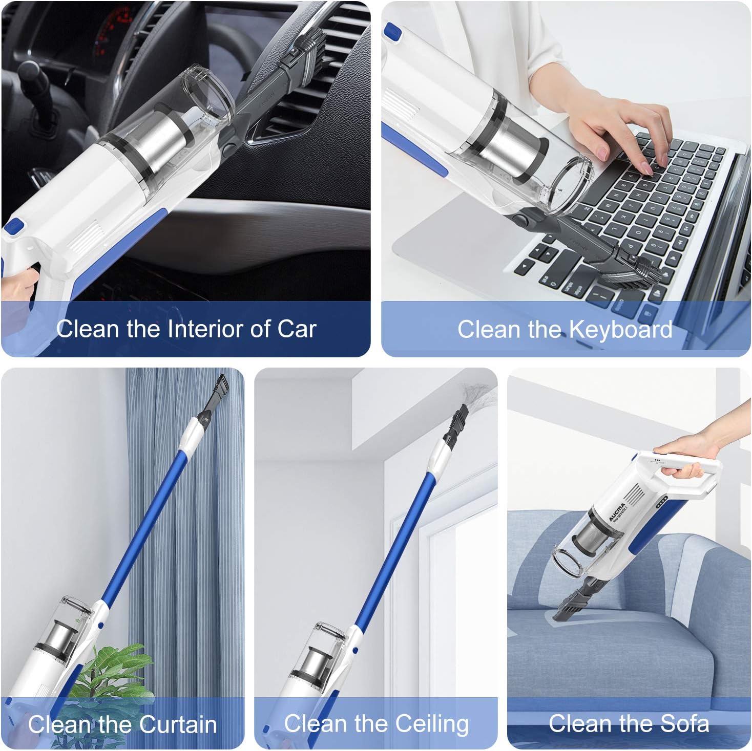 Cordless Vacuum Cleaner, Aucma by whall 3 Suction Modes 250W Brushless Motor Cordless Stick Vacuum cleaner up to 50 mins Runtime 4 in 1 Lightweight Handheld Vacuum for Home Hard Floor Carpet Pet Hair -