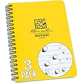 Rite in the Rain Weatherproof Side Spiral Notebook, 4.625" x 7", Yellow Cover, Journal Pattern, 3 Pack (No. 393L3)
