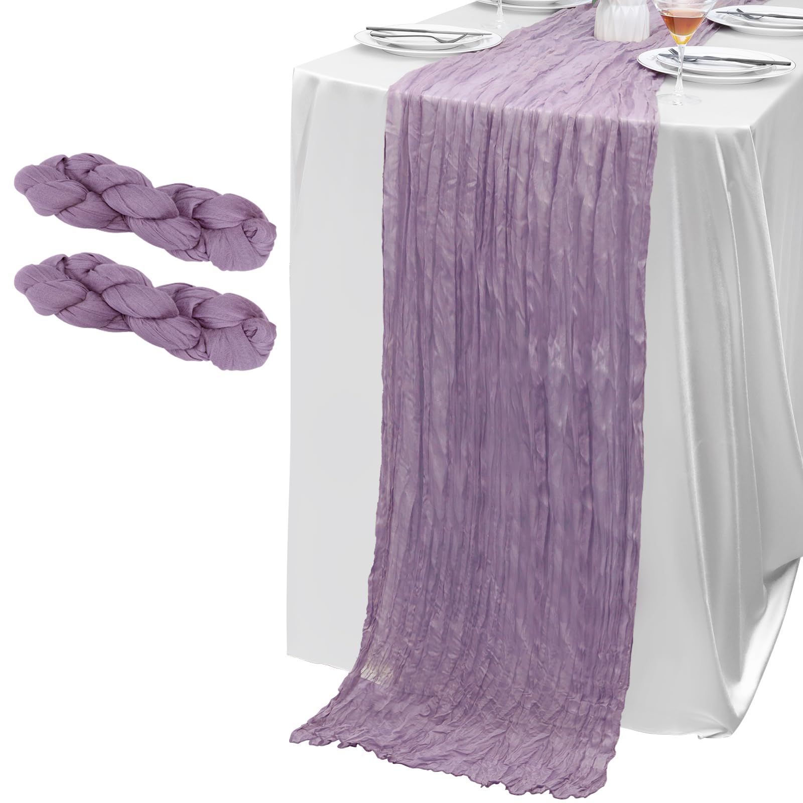 Photo 1 of 2 Pack Dusty Purple Cheesecloth Table Runner 10FT Boho Gauze Fabric Table Runner Vintage Rustic Sheer Runners for Wedding Party Bridal Baby Shower Birthday Holiday Home Decor