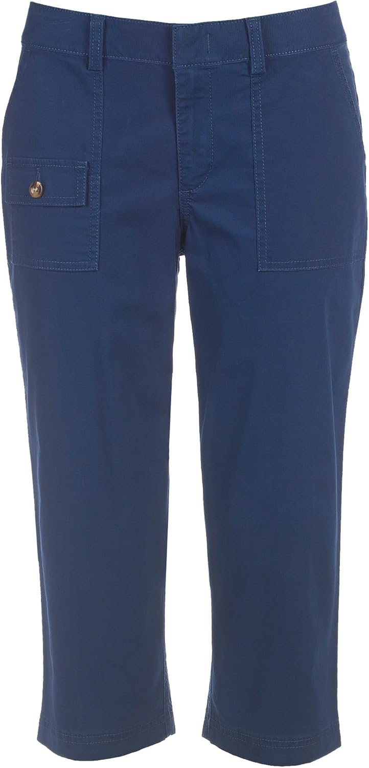 Dockers Women's Petite Sure Fit Utility Capri Pant, Medieval Blue, 4