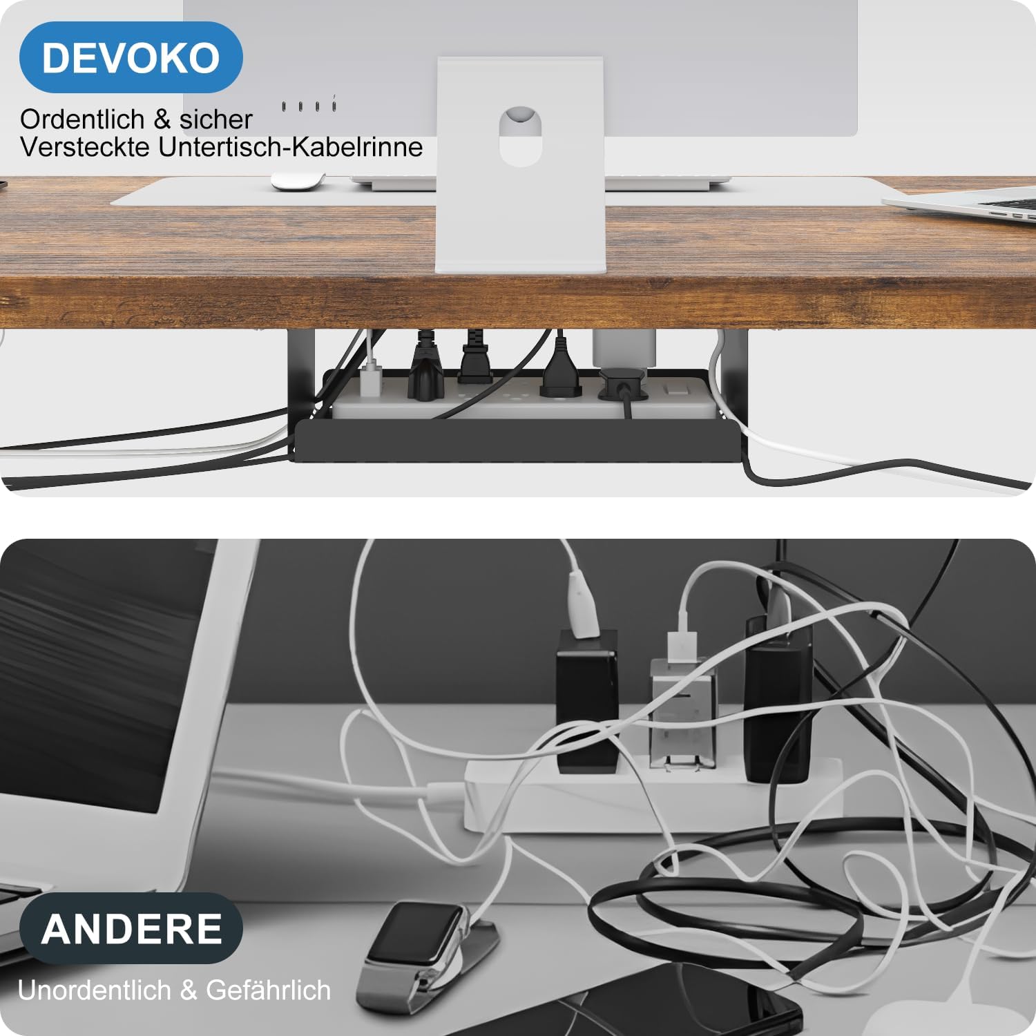 Devoko Höhenverstellbarer Schreibtisch mit 2 Motoren，25mm Einteilige Tischplatte, 160x80 cm Mobiler Elektrisch Computertisch mit Kabel Management, Vintagebraun - Perfekte Ergonomie für Dein Büro 7