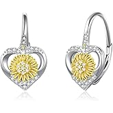 Daisy/Sunflower Leverback Earrings Sterling Silver Heart Flower Earrings for Women
