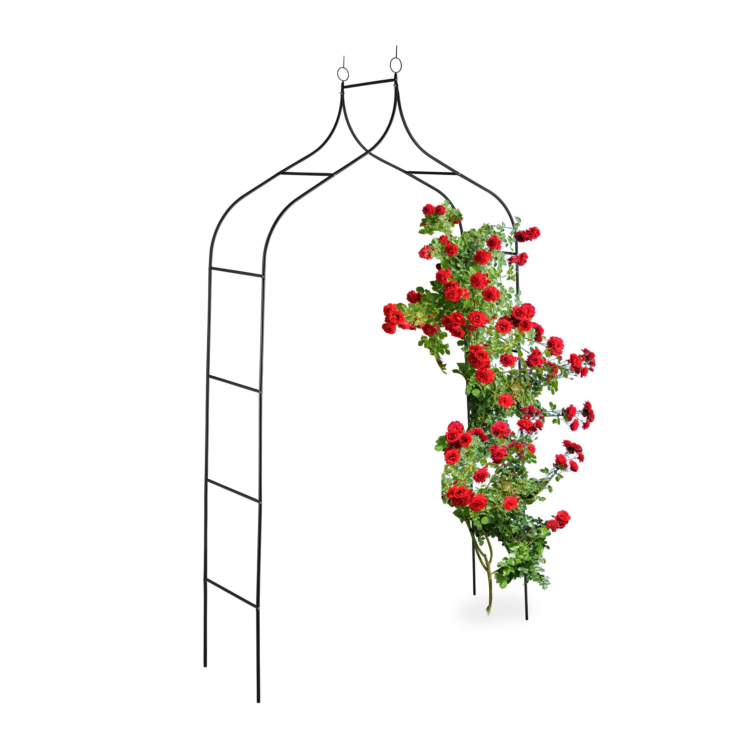 Relaxdays Metal Rose Arch, Garden Arbour, HxWxD: 255 x 140 x 38 cm, Archway, Climbing Support for Plants, Black
