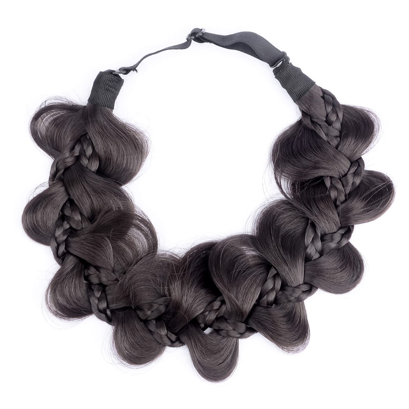 Gledola Bridal Hair Accessories Wide Kinky Fishtail Plaited Braids Headband Braided Synthetic Hair Elastic Stretch, for Women, Bride (Deep Brown)