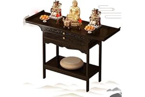 Altar Table with Pull-Out Shelf, Bamboo Meditation Altar Tables, Personal Shrine Altar Stand, Chinese Prayer Cabinet for Pooj