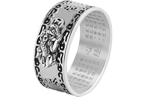 HJ HUAJ Feng Shui PiXiu Mantra Ring - Lucky Wealth Jewelry