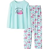 CYCHELRY Cute Cartoon Pajamas for Big Girls Soft Long Sleeve Winter Nighty PJS 2PCS Sleepwear Set Size 6-16