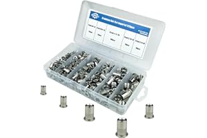 JOMBULL 228 Pcs Stainless Steel SAE Rivet Nuts, 1/4"-20, 5/16"-18, 3/8"-16, 8#-32, 10#-24, Flat Head Rivet Nut Kit, Rivnuts Nutserts Kit with Case