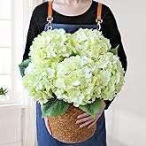 JINWOE Green Hydrangea Artificial Flowers, 5Pcs 20Inch Large Lifelike Faux Silk Flowers, Full Artificial Hydrangeas for Bouquet Table Centerpieces Indoor Spring Outdoor Home