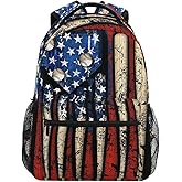 Giwawa American Flag Baseball Print Backpack Patriotic USA School Bookbag for Boys Girls Computer Backpacks Book Bag Travel Hiking Camping Gym Daypack 11.5x8x16 inch