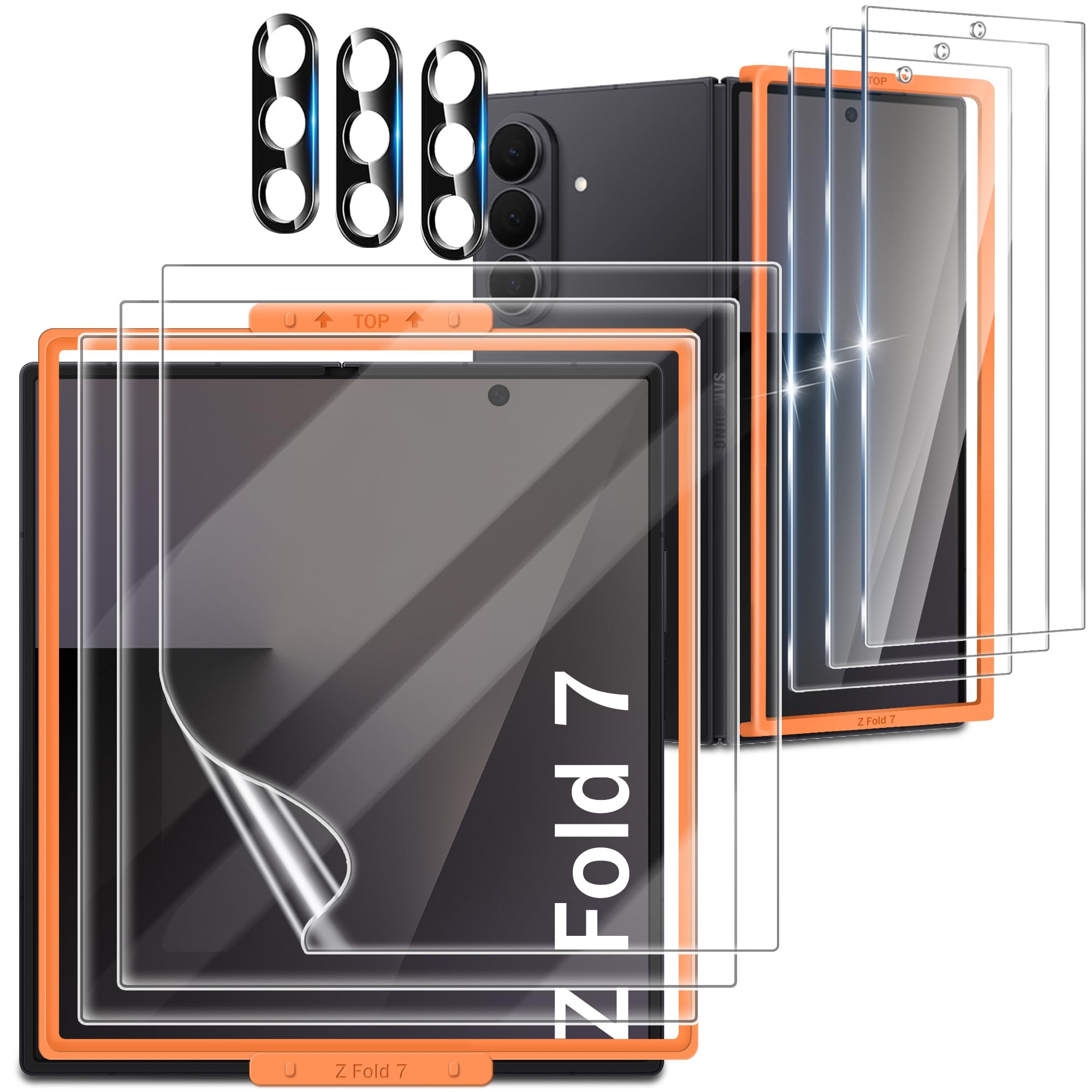 XDesign 3 Pack for Samsung Galaxy Z Fold 7 Screen Protector (8.0 inches) + 3 Pack Camera Lens Protector, Inside Flexible Film, Fingerprint Unlock, HD Clear, Case Friendly